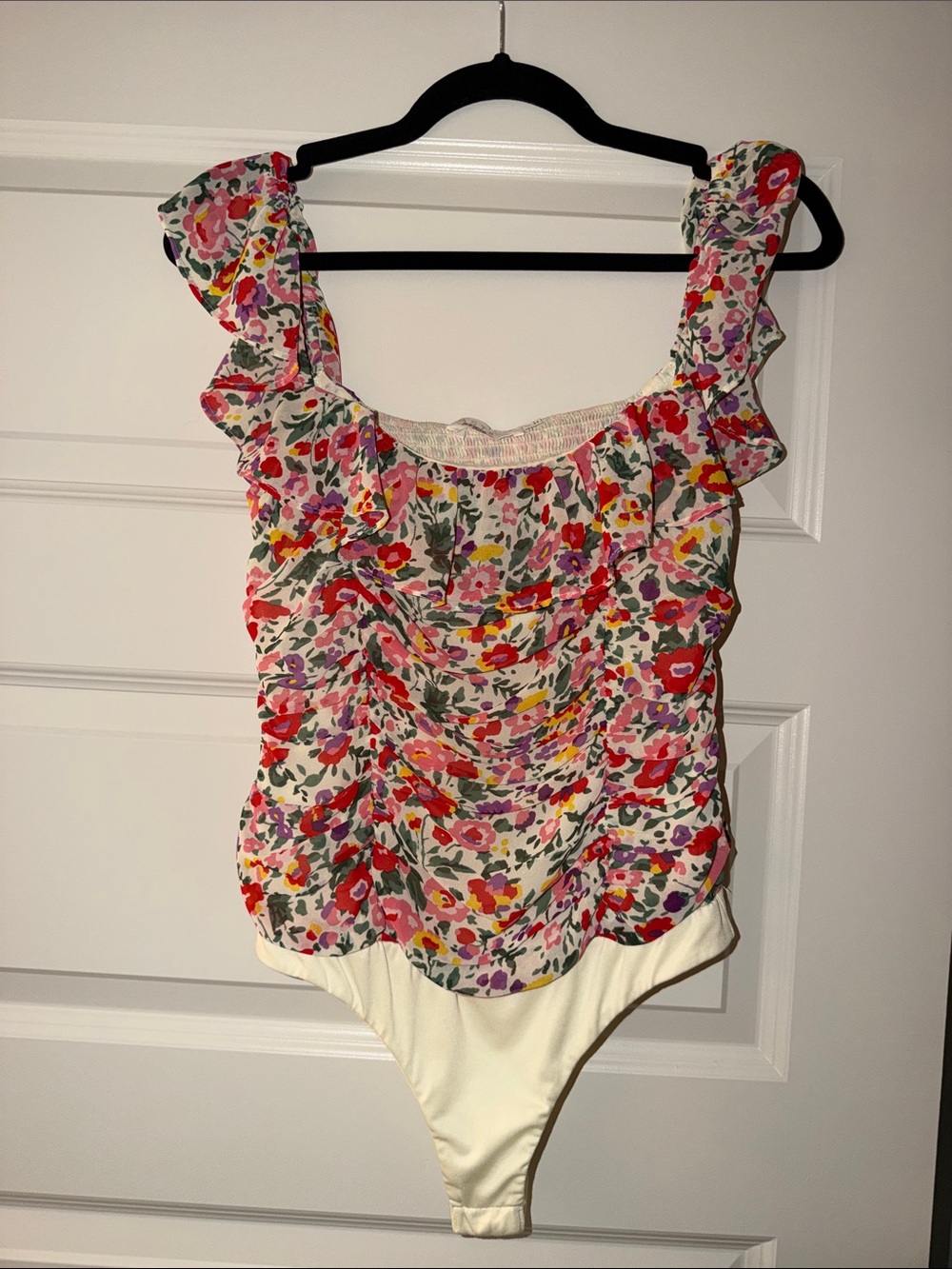 ASTR Floral Ruffle Bodysuit